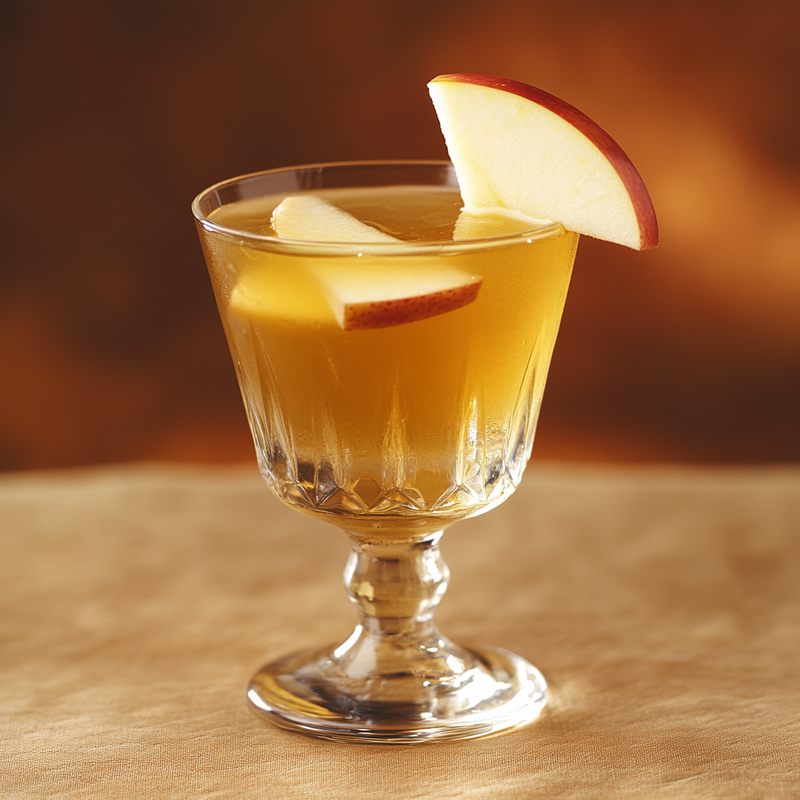 A photo of the Apple Hot Toddy cocktail containing Drambuie Liqueur, Medium dry apple cider in a Toddy.