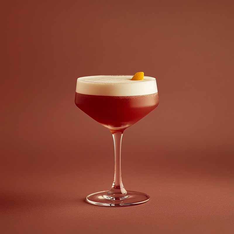 A photo of the Union Club cocktail containing Savage & Cooke Cask Finished Bourbon, Giffard Triple Sec, Freshly squeezed lime juice, Giffard Orgeat Syrup, Liber & Co. Real Grenadine, Fee Brothers Fee Foam Egg White Alternative in a Martini.