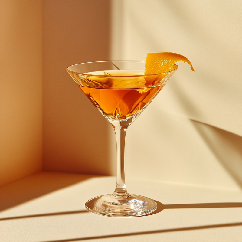A photo of the Banana Fizzler cocktail containing Hennessy V.S. Cognac, Giffard Banane du Brésil Liqueur, Chilled water (reduce if wet ice), Angostura Orange Bitters in a Martini.