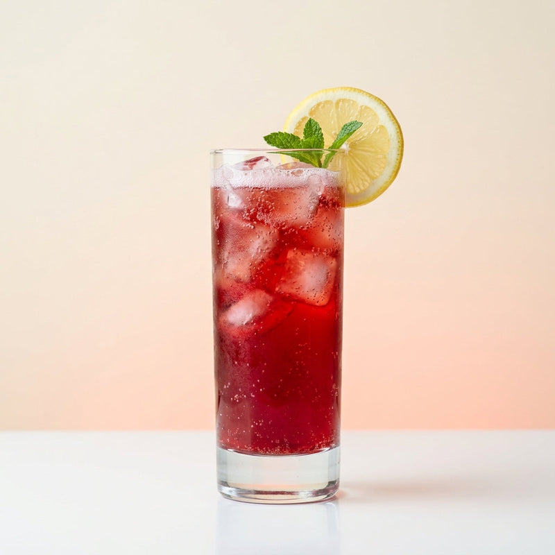 A photo of the Rum Fizz Amaro cocktail containing Planteray 3 Stars White Rum, Pomegranate juice, La Marca Prosecco, Freshly squeezed lemon juice, Ramazzotti Amaro, Giffard Sugar Cane Syrup (Sirop Sucre de Canne) in a Collins.