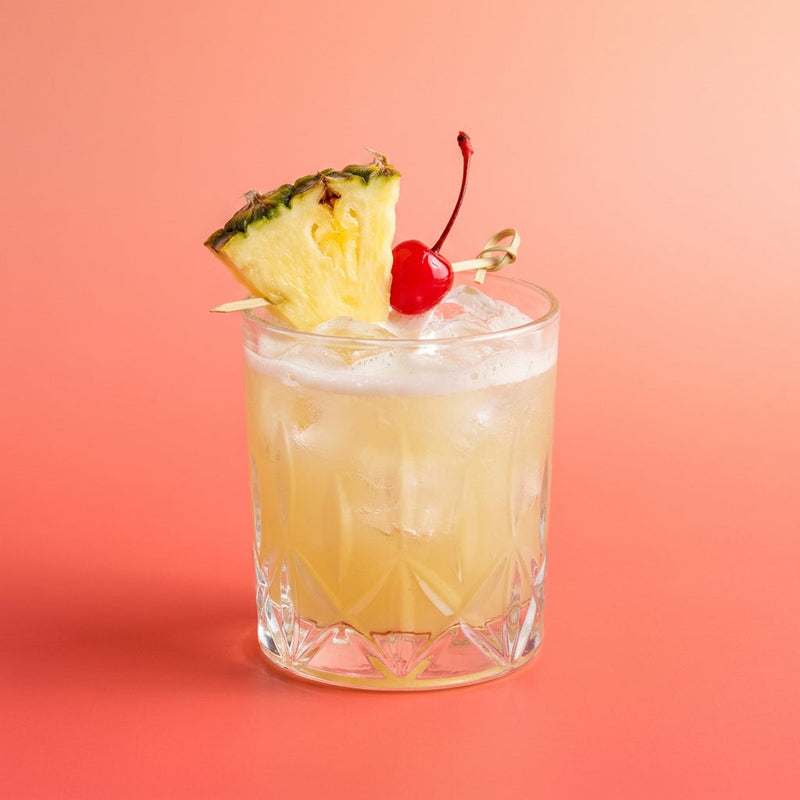 A photo of the Tropical Mai Tai Sling cocktail containing Planteray 3 Stars White Rum, Giffard Caribbean Pineapple Liqueur, Freshly squeezed lime juice, Giffard Orgeat Syrup in a Old-Fashioned.
