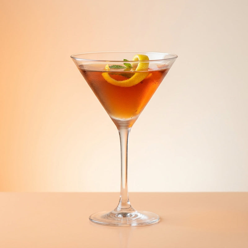 A photo of the Brandy Cocktail cocktail containing Mint leaves, Hennessy V.S. Cognac, Grand Marnier, Giffard Sugar Cane Syrup (Sirop Sucre de Canne), Angostura Aromatic Bitters in a Martini.