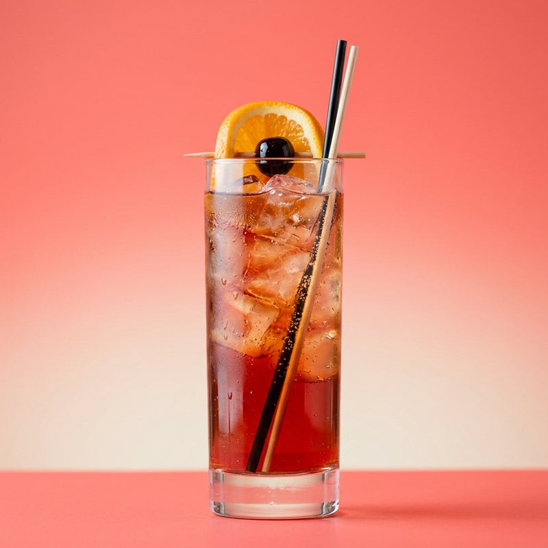 A photo of the Cherry Violet Cognac Sling cocktail containing Hennessy V.S. Cognac, Heering Cherry Liqueur, Giffard Crème de Violette Liqueur, Bénédictine D.O.M. Liqueur, Ginger ale in a Sling.