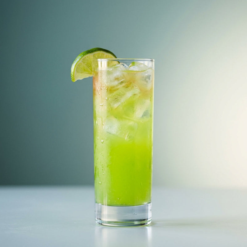 A photo of the Melon Pasión Paloma cocktail containing Milagro Reposado Tequila, MIDORI Melon Liqueur, Chinola Passion Fruit Liqueur, Cranberry juice in a Collins.