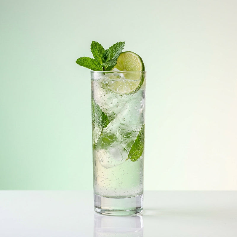 A photo of the The Collins Garden cocktail containing Beefeater London Dry Gin, Freshly squeezed lime juice, Giffard Sugar Cane Syrup (Sirop Sucre de Canne), Mint leaves, Club soda in a Collins.