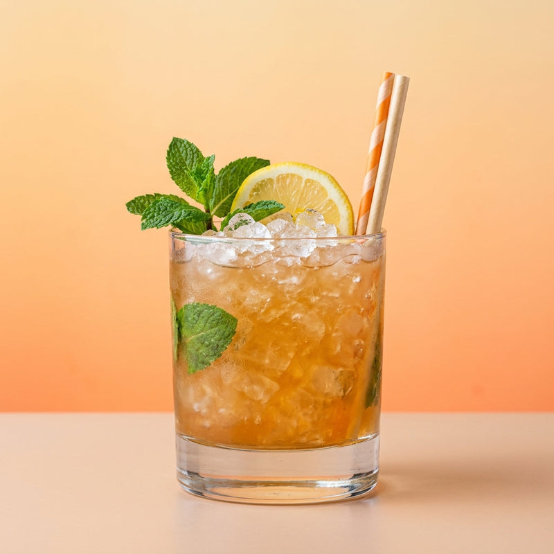 A photo of the Gin & Apricot Smash cocktail containing Mint leaves, Beefeater London Dry Gin, Giffard Abricot Du Roussillon, Freshly squeezed lemon juice, Giffard Sugar Cane Syrup (Sirop Sucre de Canne) in a Old-Fashioned.