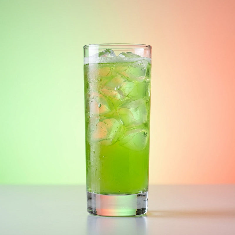 A photo of the Tropical Melon Colada cocktail containing Planteray 3 Stars White Rum, MIDORI Melon Liqueur, Giffard Banane du Brésil Liqueur, Fresh pressed pineapple juice, Cranberry juice, Freshly squeezed lime juice in a Collins.
