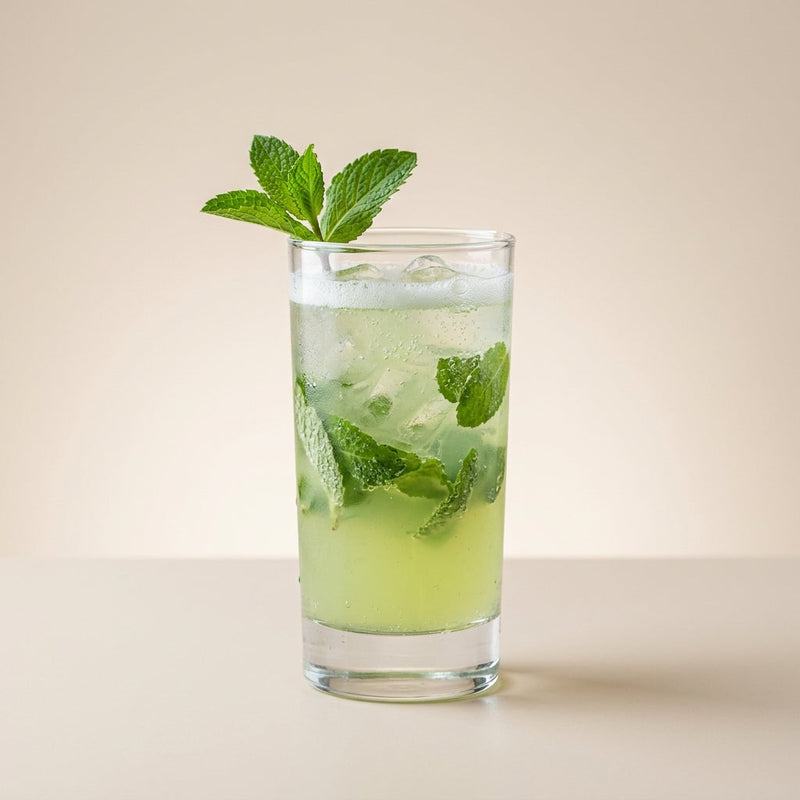 A photo of the Southside Fizz cocktail containing Mint leaves, Beefeater London Dry Gin, Freshly squeezed lemon juice, Giffard Sugar Cane Syrup (Sirop Sucre de Canne), Club soda in a Collins (Small 8 oz).
