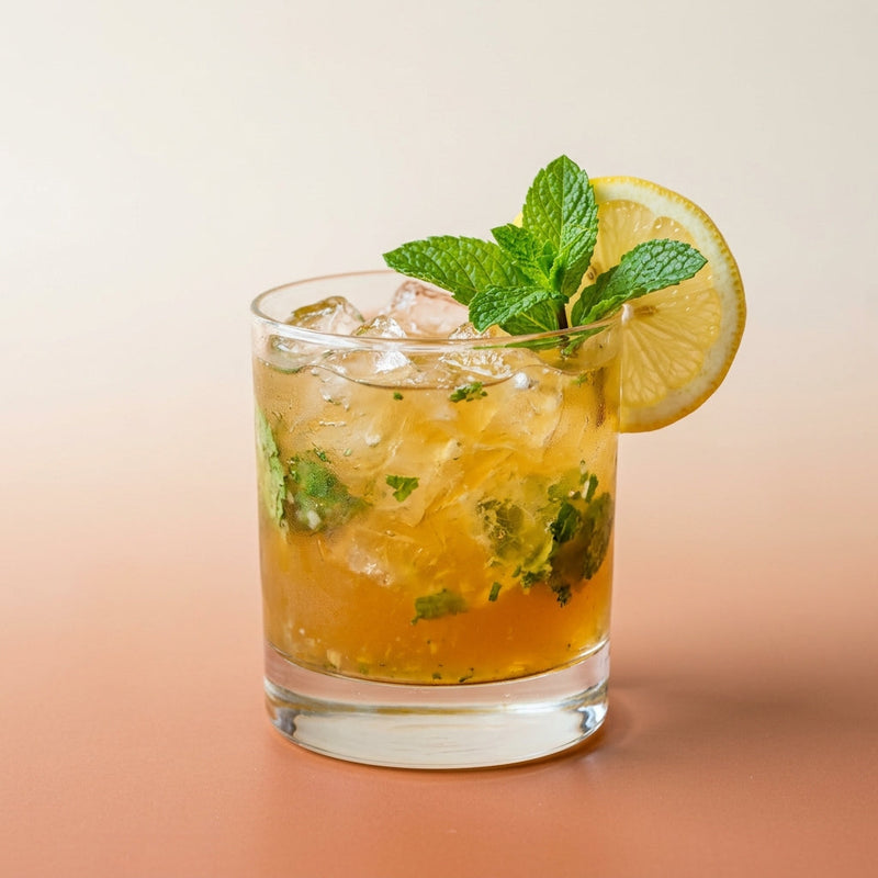 A photo of the Whiskey Smash cocktail containing Mint leaves, Savage & Cooke Cask Finished Bourbon, Freshly squeezed lemon juice, Giffard Sugar Cane Syrup (Sirop Sucre de Canne) in a Old-Fashioned.