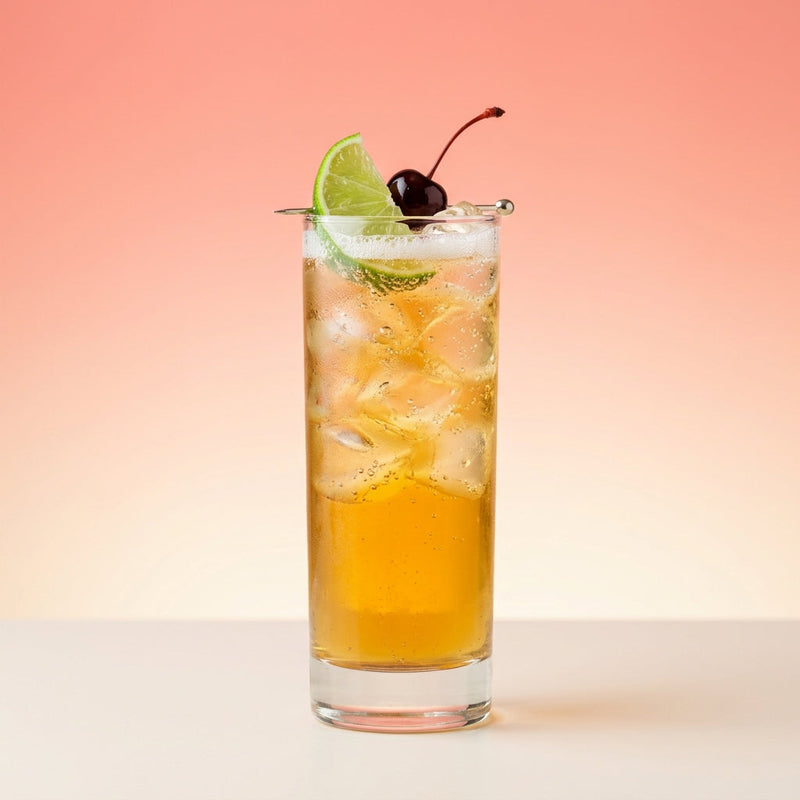 A photo of the Rum Fizz Royale cocktail containing Flor de Caña 4 Year Old Añejo Oro Rum, Fresh pressed pineapple juice, Freshly squeezed lime juice, Giffard Sugar Cane Syrup (Sirop Sucre de Canne), Club soda in a Collins.
