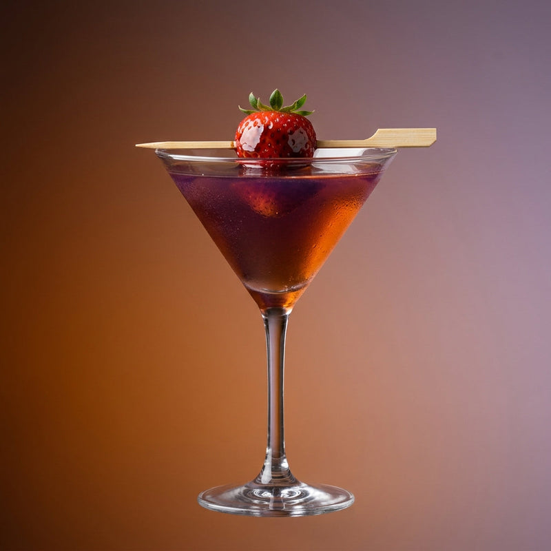 A photo of the Acai Berry Martini cocktail containing Ketel One Vodka, Cedilla Acai Liqueur, Freshly squeezed orange juice, Maple syrup, Balsamic vinegar in a Martini.