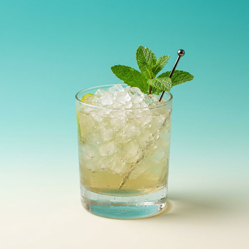 A photo of the Rum Stinger Royale cocktail containing Planteray 3 Stars White Rum, Galliano Autentico Liqueur, Tempus Fugit Crème De Menthe, Freshly squeezed lime juice, Giffard Sugar Cane Syrup (Sirop Sucre de Canne) in a Old-Fashioned.