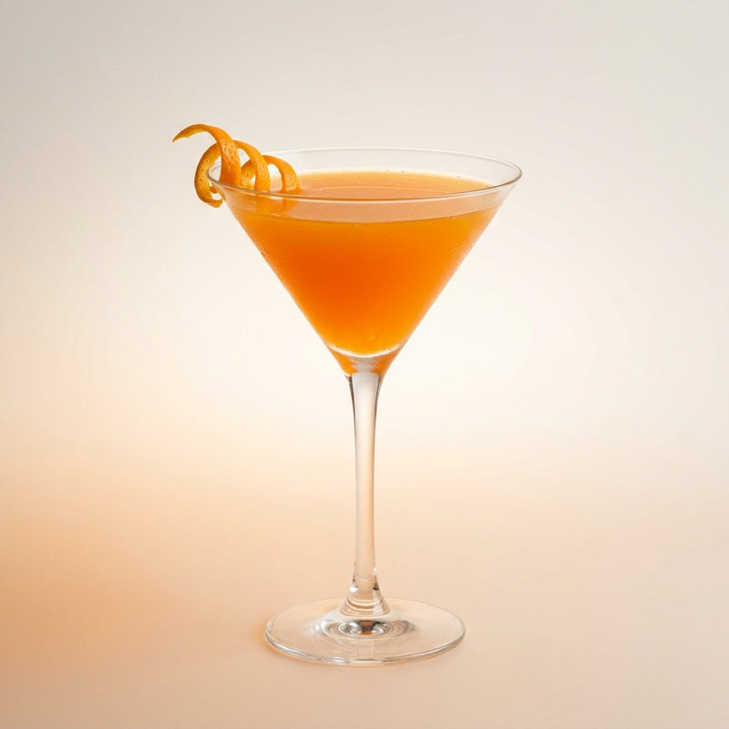 A photo of the South Beach cocktail containing Luxardo Amaretto di Saschira Liqueur, Campari Aperitivo, Freshly squeezed orange juice, Giffard Sugar Cane Syrup (Sirop Sucre de Canne) in a Martini.