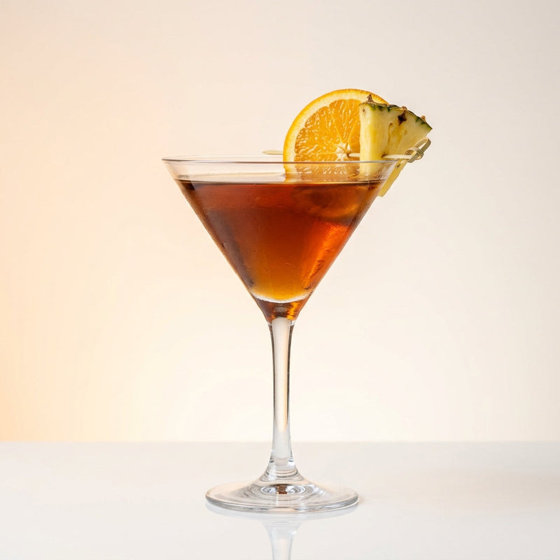 A photo of the King Cole Cocktail cocktail containing Savage & Cooke Cask Finished Bourbon, Fernet-Branca Amaro Liqueur, Giffard Sugar Cane Syrup (Sirop Sucre de Canne), Chilled water (reduce if wet ice) in a Martini.