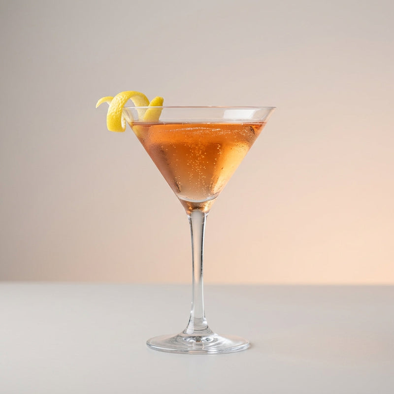 A photo of the Parisian Blush cocktail containing Hennessy V.S. Cognac, LEJAY LAGOUTE Crème de Cassis, St-Germain Elderflower Liqueur, Freshly squeezed lemon juice, Perrier Jouet Grand Brut Champagne in a Martini.