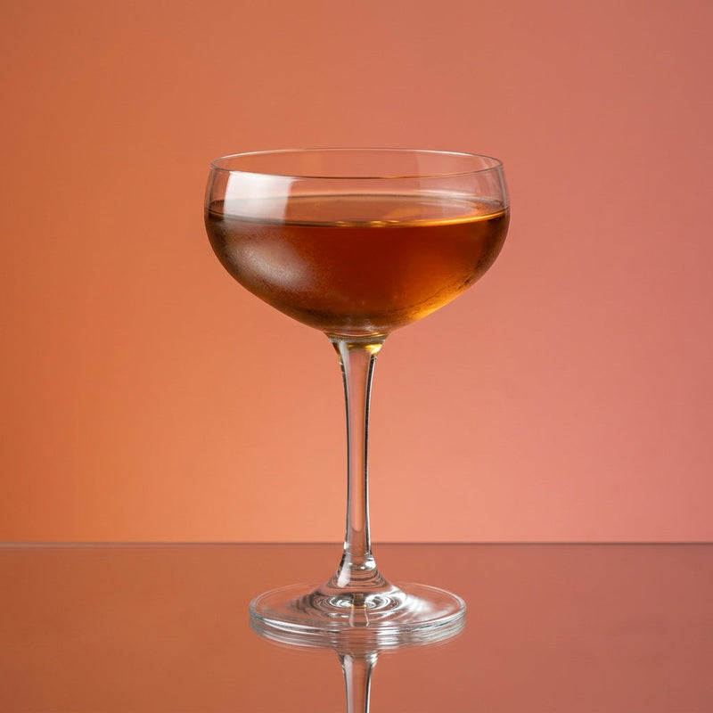 A photo of the The Agave Accord cocktail containing Patron Silver Tequila, Fernet-Branca Amaro Liqueur, Carpano Antica Formula Vermouth, Giffard Sugar Cane Syrup (Sirop Sucre de Canne), Angostura Aromatic Bitters in a Coupe.