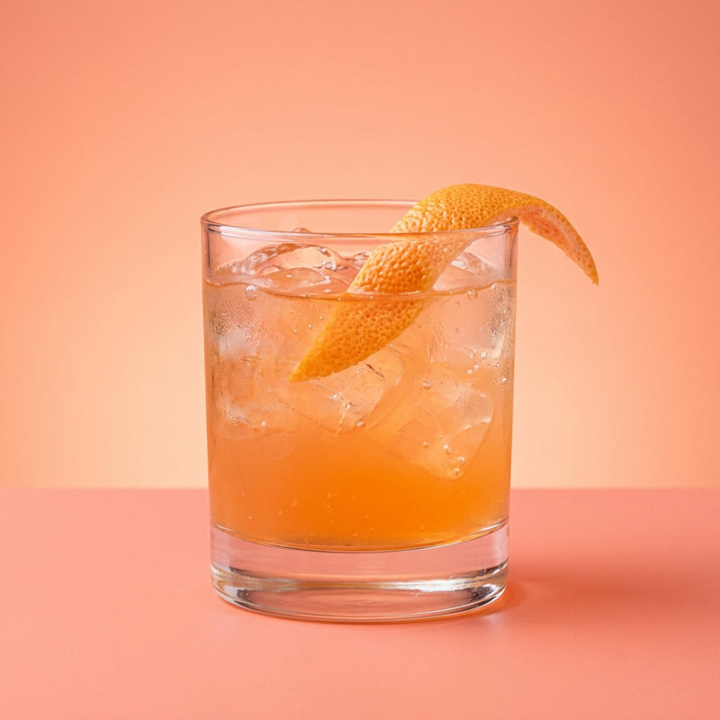 A photo of the Golden Gin Old Fashioned cocktail containing Beefeater London Dry Gin, Galliano Autentico Liqueur, Freshly squeezed pink grapefruit juice, Angostura Orange Bitters in a Old-Fashioned.