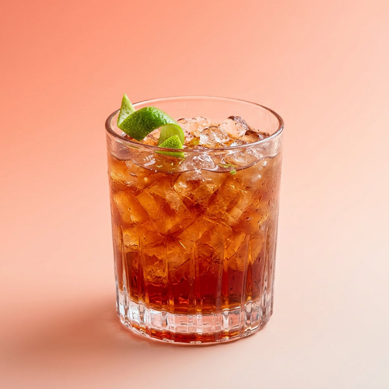 A photo of the Port & Storm cocktail containing Planteray 3 Stars White Rum, Graham's 10 Year Old Aged Tawny Port, Barrow's Intense Ginger Liqueur, Giffard Sugar Cane Syrup (Sirop Sucre de Canne) in a Old-Fashioned.