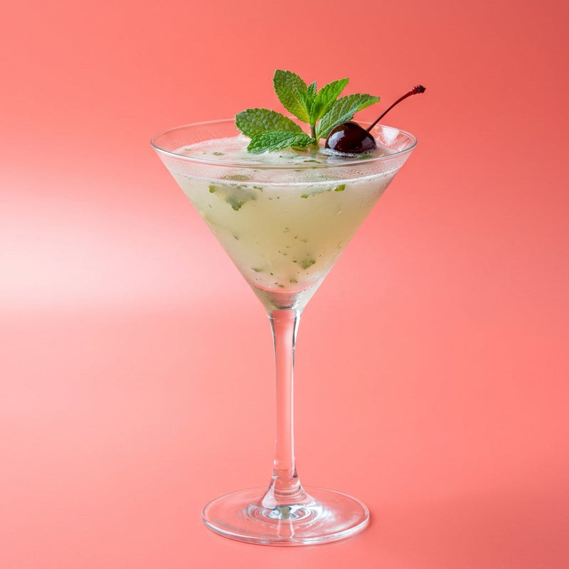 A photo of the Presidente Menocal Special cocktail containing Mint leaves, Planteray 3 Stars White Rum, Giffard Sugar Cane Syrup (Sirop Sucre de Canne), Freshly squeezed lime juice in a Martini.
