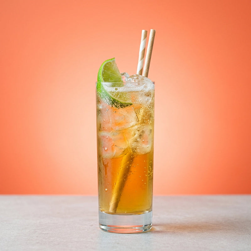 A photo of the Galliano Ginger Mule cocktail containing Galliano Autentico Liqueur, Freshly squeezed lime juice, Three Cents Ginger Beer in a Collins.