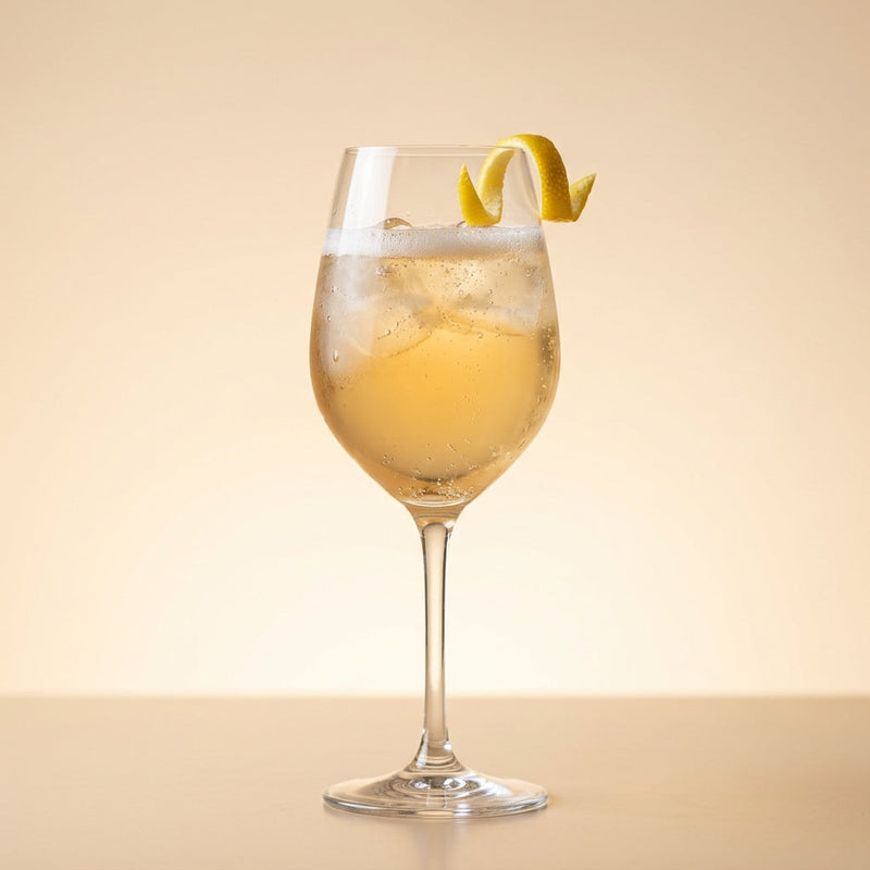 A photo of the French Bloom Fizz cocktail containing Hennessy V.S. Cognac, St-Germain Elderflower Liqueur, Freshly squeezed lemon juice, Tonic water in a Wine.