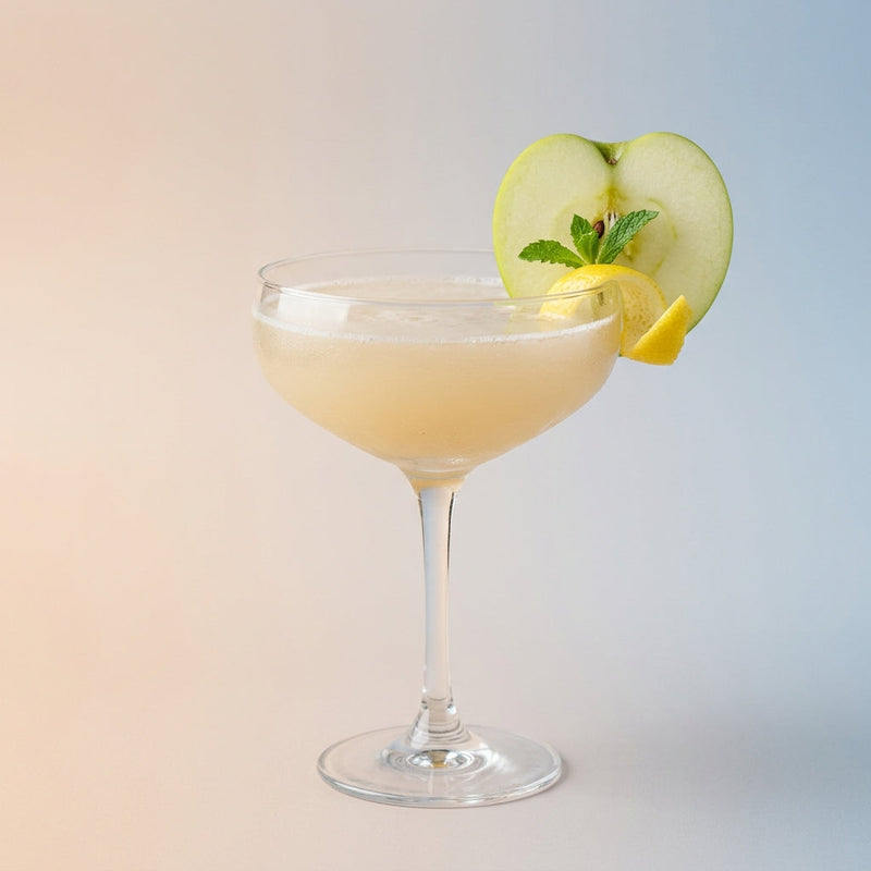 A photo of the Orchard Blanc cocktail containing Ketel One Vodka, Pressed apple juice, Freshly squeezed lemon juice, Giffard Orgeat Syrup in a Coupe.