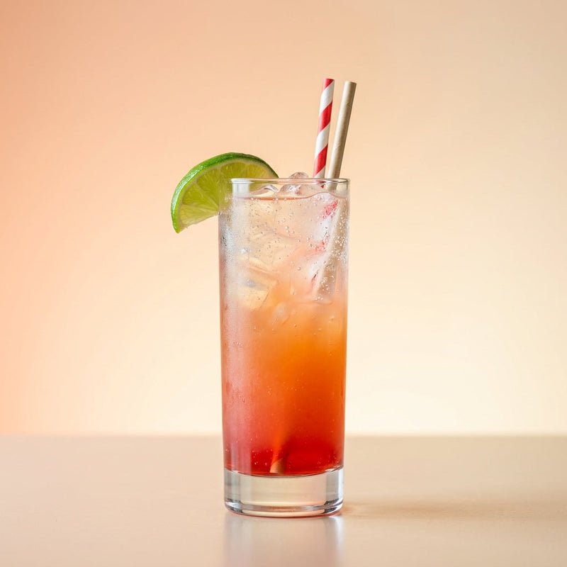 A photo of the Shark's Tooth No.1 cocktail containing Wray & Nephew White Overproof Rum, Freshly squeezed lime juice, Freshly squeezed lemon juice, Giffard Sugar Cane Syrup (Sirop Sucre de Canne), Liber & Co. Real Grenadine, Club soda in a Sling.