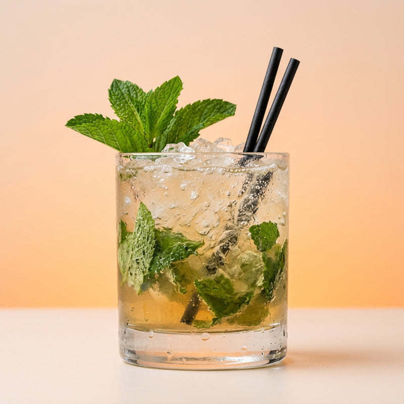 A photo of the Mandarin Mint Crush cocktail containing Mint leaves, Ketel One Vodka, Mandarine Napoleon Liqueur, Freshly squeezed lime juice, Giffard Sugar Cane Syrup (Sirop Sucre de Canne), Club soda in a Old-Fashioned.