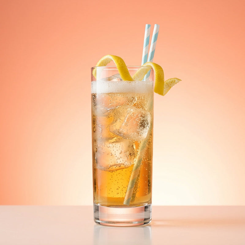 A photo of the Normandy Fizz cocktail containing Roger Groult 3 Year Reserve Pays D'Auge Calvados, Noilly Prat Dry Vermouth, Freshly squeezed lemon juice, Giffard Sugar Cane Syrup (Sirop Sucre de Canne), Perrier Jouet Grand Brut Champagne in a Collins.