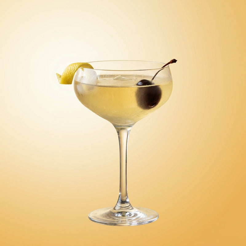 A photo of the Garden Party Gimlet cocktail containing Sugar snap peas (Mangetout), Beefeater London Dry Gin, Luxardo Maraschino Liqueur, St-Germain Elderflower Liqueur, Freshly squeezed lemon juice in a Coupe.