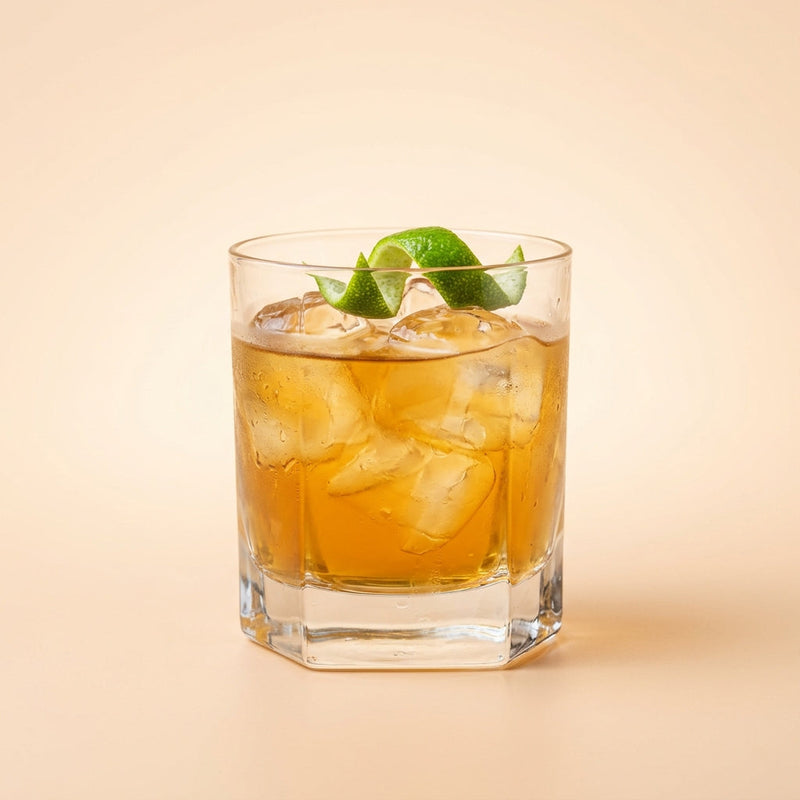 A photo of the Test Pilot cocktail containing Appleton Estate 8 Year Old Reserve Rum, Planteray 3 Stars White Rum, Giffard Triple Sec, John D. Taylor's Velvet Falernum, Freshly squeezed lemon juice in a Old-Fashioned.