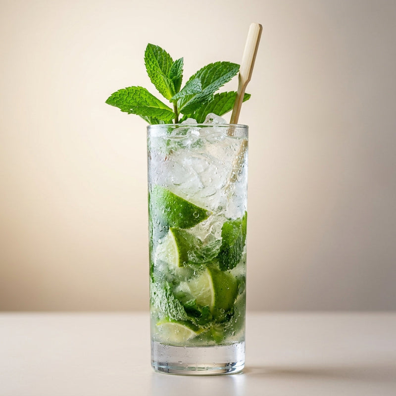 A photo of the Rum Blanc Fizz cocktail containing Planteray 3 Stars White Rum, Dolin Blanc Vermouth, Freshly squeezed lime juice, Giffard Sugar Cane Syrup (Sirop Sucre de Canne), Fresh lime, Mint leaves, La Marca Prosecco in a Collins.