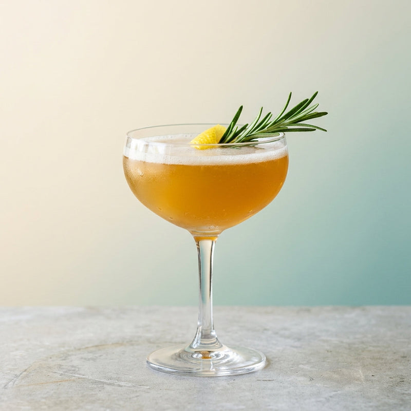 A photo of the The Green Sprig Sidecar cocktail containing Hennessy V.S. Cognac, Green Chartreuse, Freshly squeezed lemon juice, Giffard Sugar Cane Syrup (Sirop Sucre de Canne), Angostura Aromatic Bitters in a Coupe.