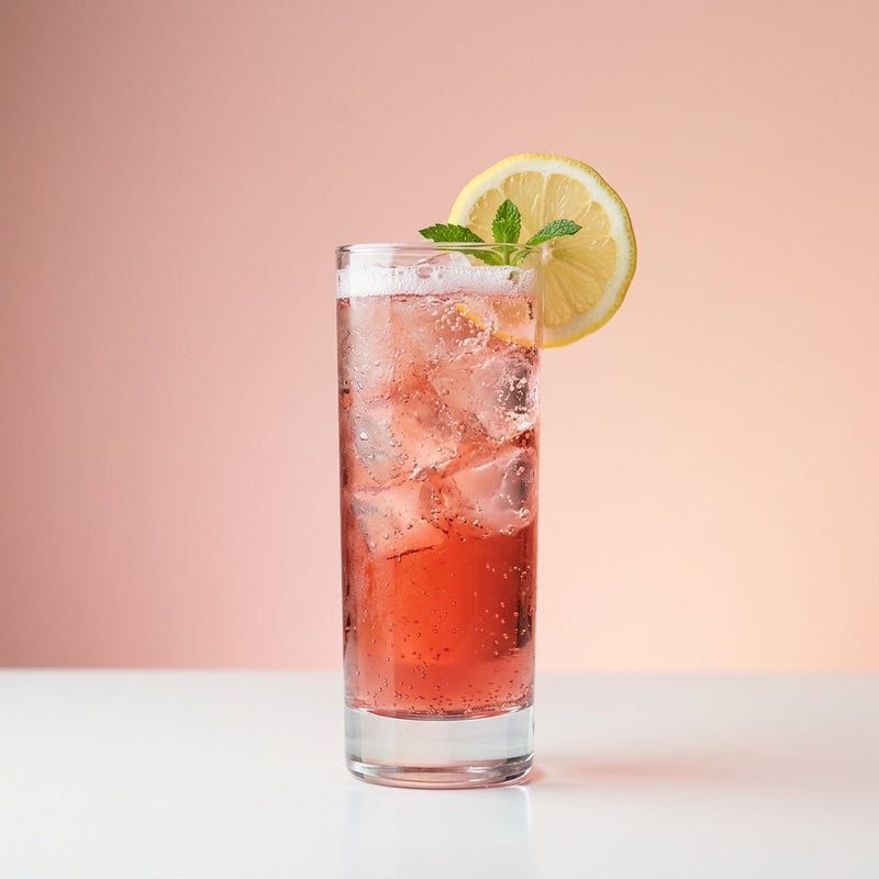 A photo of the Purple Rain Collins cocktail containing Ketel One Vodka, Chambord Liqueur, Freshly squeezed lemon juice, Giffard Sugar Cane Syrup (Sirop Sucre de Canne), Club soda in a Collins.