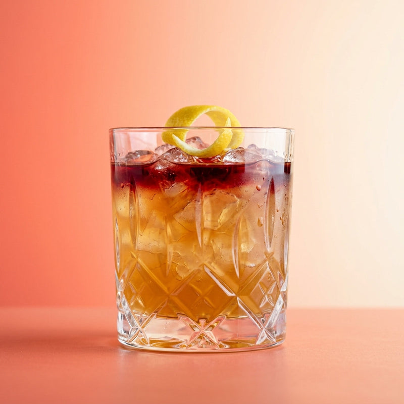 A photo of the New York Sour cocktail cocktail containing Savage & Cooke Cask Finished Bourbon, Freshly squeezed lemon juice, Giffard Sugar Cane Syrup (Sirop Sucre de Canne), Angostura Aromatic Bitters, Claret red wine in a Old-Fashioned.