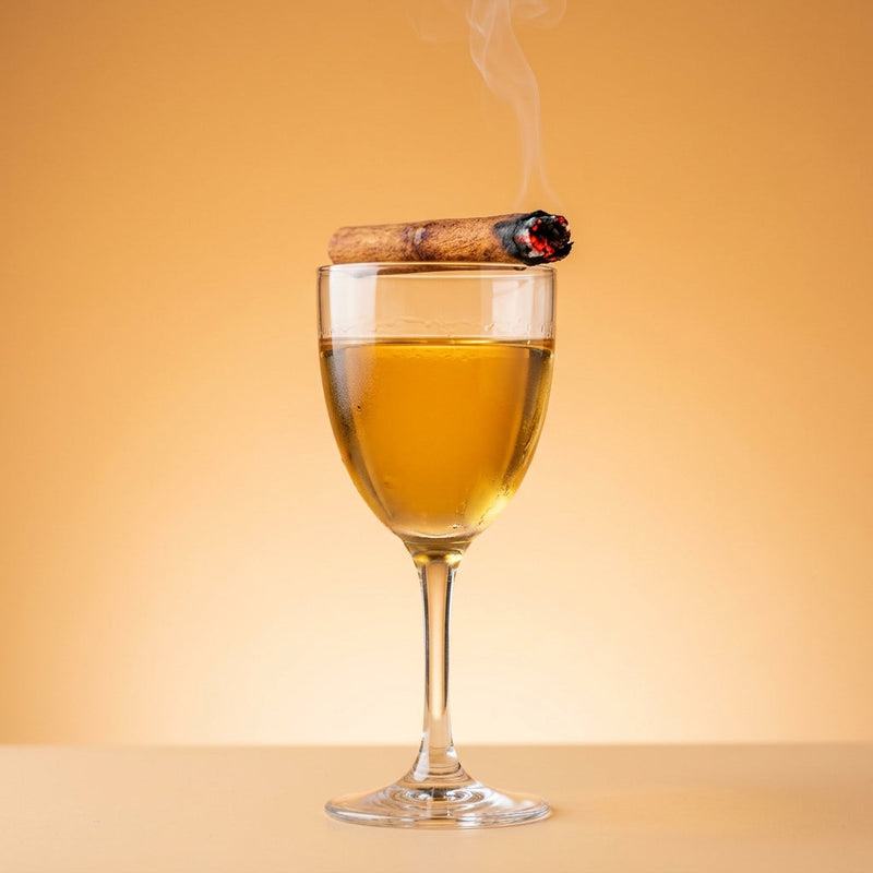 A photo of the The Smoky Scotsman cocktail containing Compass Box Great King Street Artist's Blend Scotch, Suze Aperitif, Lillet Blanc Aperitif in a Copita Sherry.