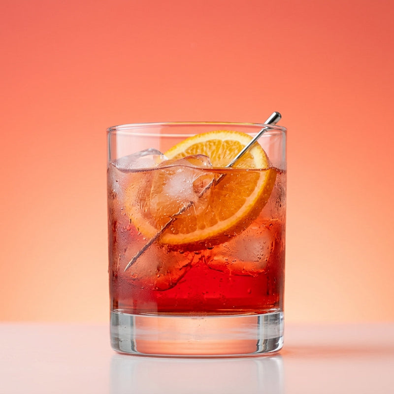 A photo of the Campari Rosso Rocks cocktail containing Campari Aperitivo, Martini & Rossi Rosso Sweet Vermouth, Salty Lemon Tonic Water in a Old-Fashioned.