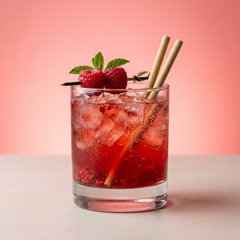 A photo of the Bourbon Berry Smash cocktail containing Raspberries, Savage & Cooke Cask Finished Bourbon, Chambord Liqueur, Freshly squeezed lemon juice, Giffard Sugar Cane Syrup (Sirop Sucre de Canne), Club soda in a Old-Fashioned.