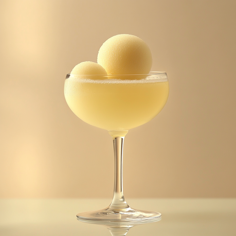 A photo of the Limoncello Luster cocktail containing Patron Silver Tequila, Pallini Limoncello, Freshly squeezed lemon juice, AquaRiva Organic Agave Syrup, Lemon sorbet in a Coupe.