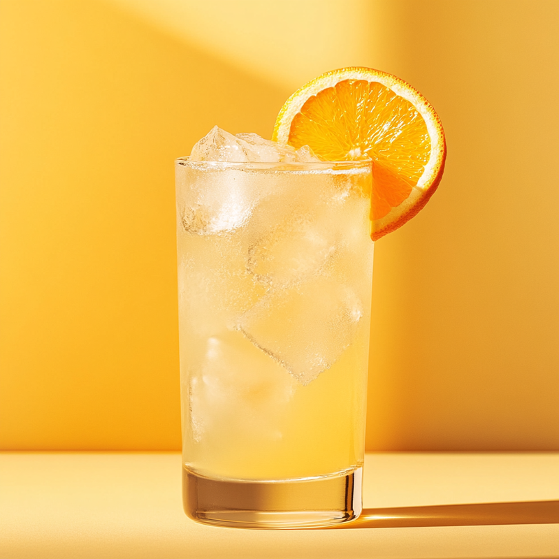 A photo of the Magic Orchard Collins cocktail containing Beefeater London Dry Gin, Strega Liquore, Freshly squeezed orange juice in a Collins.