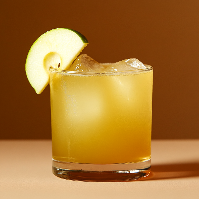 A photo of the Bison Bliss cocktail containing Zubrowka Bison Grass Vodka, Pressed apple juice, Freshly squeezed lime juice in a Old-Fashioned.