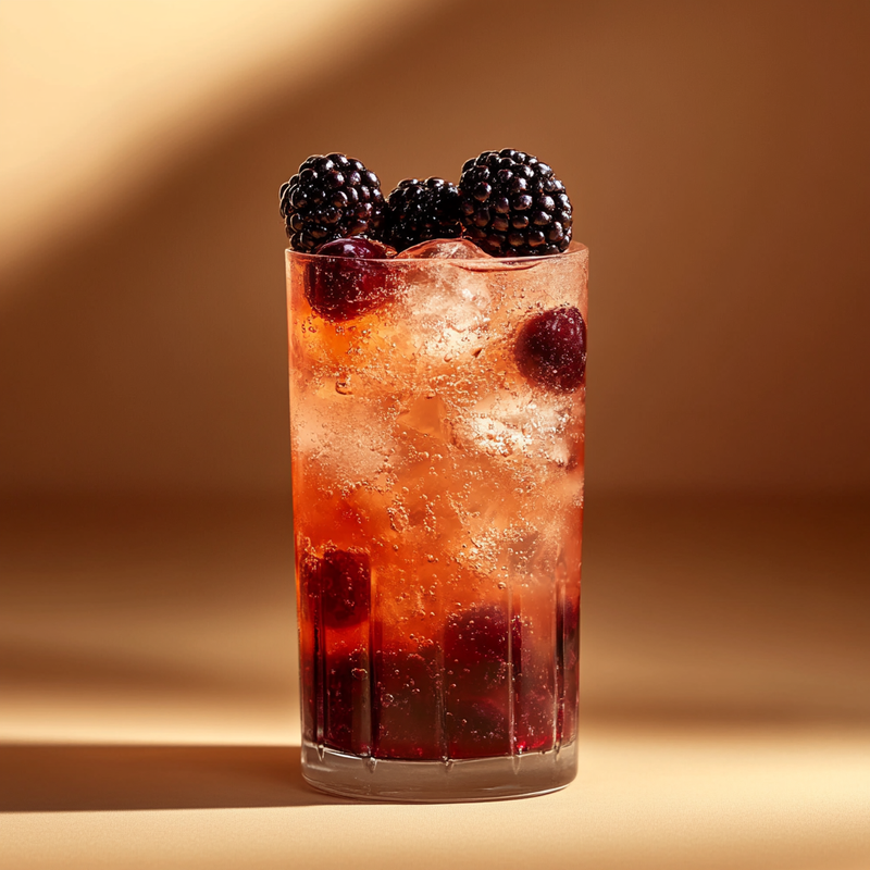 A photo of the Blackberry Bourbon Breeze cocktail containing Blackberries, Savage & Cooke Cask Finished Bourbon, Carpano Antica Formula Vermouth, Cranberry juice, Angostura Aromatic Bitters in a Collins.
