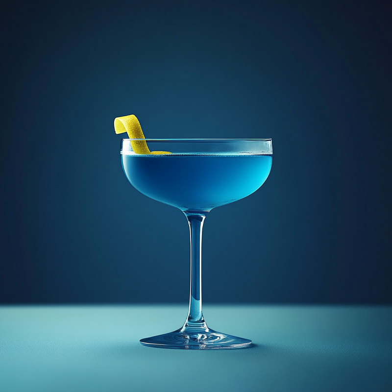 A photo of the Strega Blue Sparkler cocktail containing Strega Liquore, Giffard Blue Curaçao, La Marca Prosecco in a Coupe.