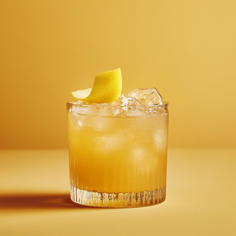 A photo of the Almond Orchard Breeze cocktail containing Zubrowka Bison Grass Vodka, Ketel One Vodka, Runny honey, Giffard Orgeat Syrup, Pressed apple juice, Freshly squeezed lemon juice in a Old-Fashioned.