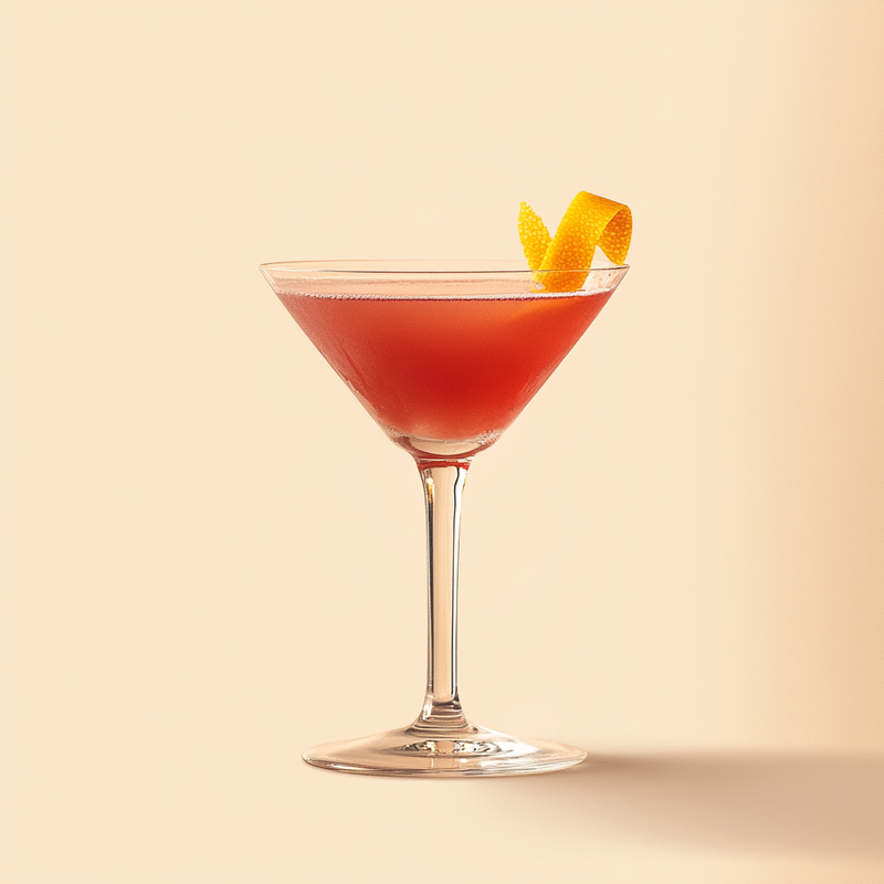 A photo of the Ginger Fiesta Martini cocktail containing Fresh root ginger (thumbnail sized), Milagro Reposado Tequila, Giffard Triple Sec, Cranberry juice, Freshly squeezed lime juice, Rose's lime cordial in a Martini.