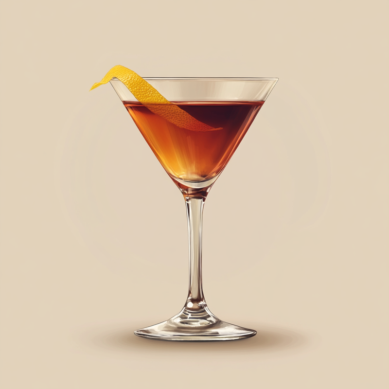 A photo of the Barney Barnato Cocktail cocktail containing Dubonnet Rouge, Hennessy V.S. Cognac, Grand Marnier, Angostura Aromatic Bitters in a Martini.