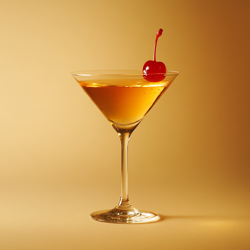 A photo of the Amaretto Manhattan cocktail containing Savage & Cooke Cask Finished Bourbon, Luxardo Amaretto di Saschira Liqueur, Noilly Prat Dry Vermouth, Martini & Rossi Rosso Sweet Vermouth in a Martini.