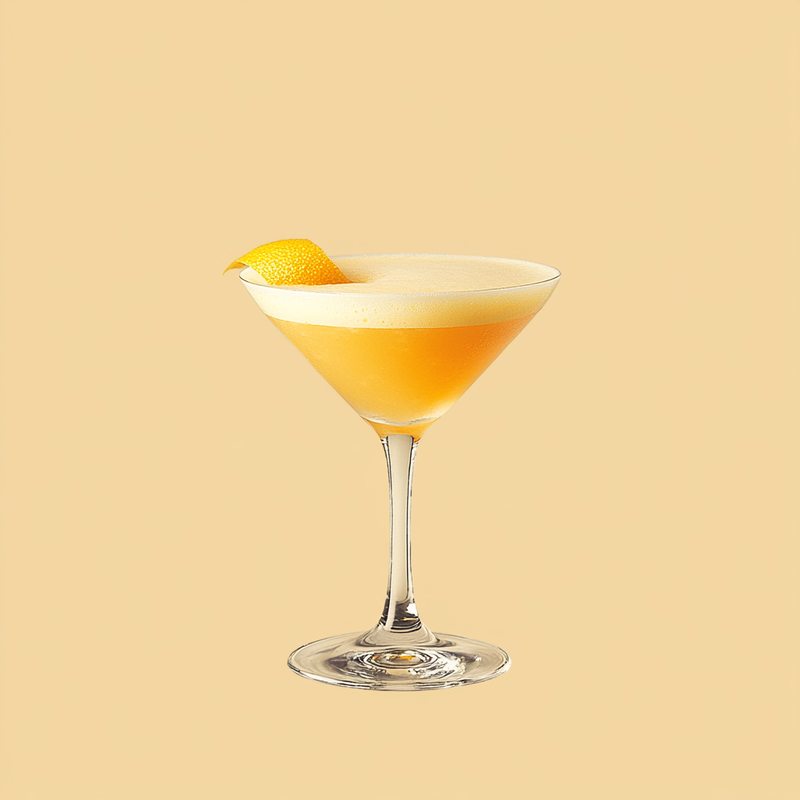 A photo of the Golden French Fizz cocktail containing Hennessy V.S. Cognac, Galliano Autentico Liqueur, Freshly squeezed orange juice, Freshly squeezed lime juice, Fee Brothers Fee Foam Egg White Alternative in a Martini.