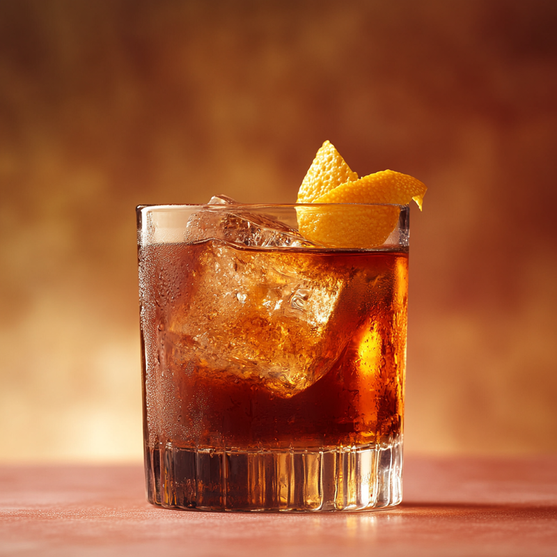 A photo of the Scotsman's Ruby cocktail containing Compass Box Great King Street Artist's Blend Scotch, Carpano Punt E Mes Sweet Vermouth, Fonseca Bin #27 Port Wine, Peychaud's Bitters, Chilled water (reduce if wet ice) in a Old-Fashioned.