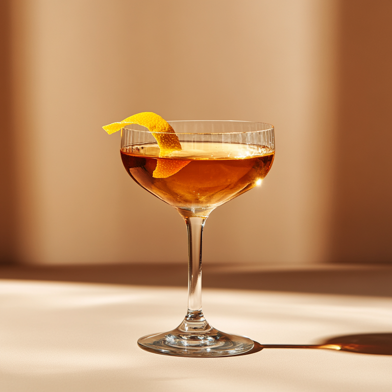 A photo of the Coronation Cocktail No.1 cocktail containing Valdespino Inocente Fino Sherry, Luxardo Maraschino Liqueur, Noilly Prat Dry Vermouth, Angostura Orange Bitters in a Coupe.